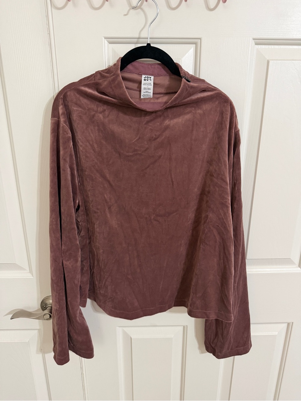 NWT JoyLab XL Dusty Rose Velour Cropped Top Shoulder Zip Long Sleeve